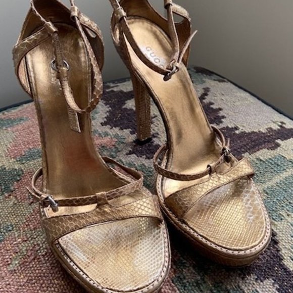 Gold Gucci Snake Skin Platform Disco Sandals Gently Used 7.5 B - Picture 5 of 8